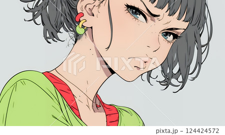 イライラした表情で口をとがらせて舌打ちをしている若い女性