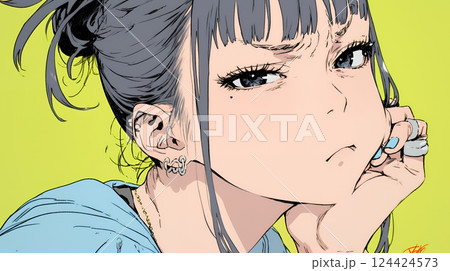 イライラした表情で口をとがらせて舌打ちをしている若い女性