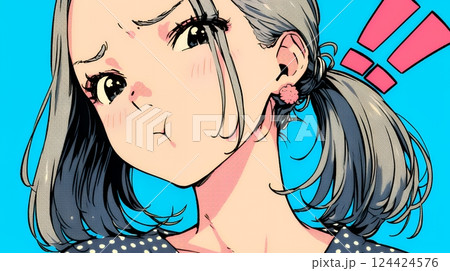 イライラした表情で口をとがらせて舌打ちをしている若い女性
