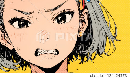 イライラした表情で口をとがらせて舌打ちをしている若い女性