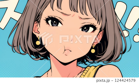 イライラした表情で口をとがらせて舌打ちをしている若い女性