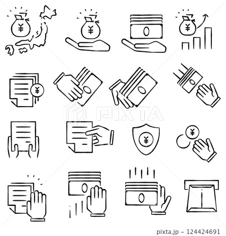 線画手書き風のシンプルな支援金アイコン モノトーン 線画手書き風のシンプルな支援金アイコン モノトーン 124424691