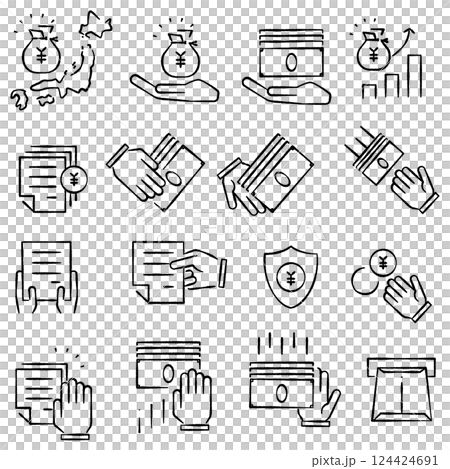 線画手書き風のシンプルな支援金アイコン モノトーン 線画手書き風のシンプルな支援金アイコン モノトーン 124424691