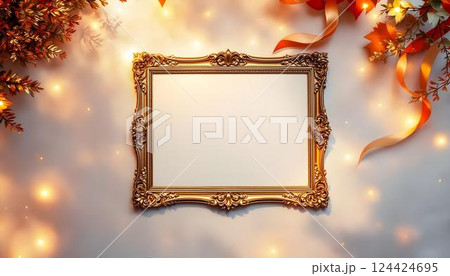 An Elegant Golden Frame that Features Holiday Accents, Ideal for Seasonal Use and Decoration An Elegant Golden Frame that Features Holiday Accents, Ideal for Seasonal Use and Decoration 124424695