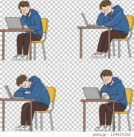 College student struggling with computer work 124425102