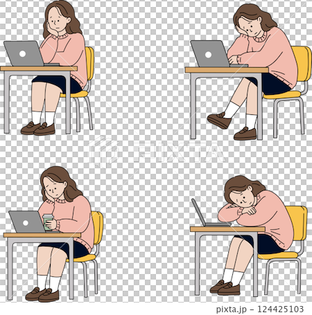Female college student struggling with computer work Female college student struggling with computer work 124425103