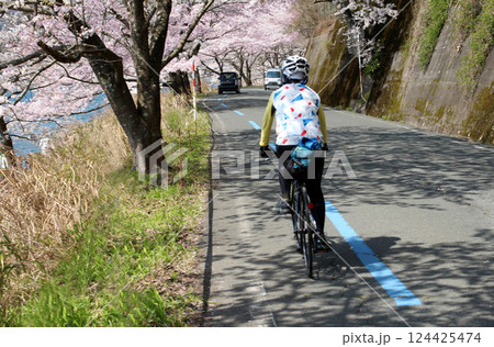 琵琶湖の湖北海津大崎とツーリングする自転車 124425474