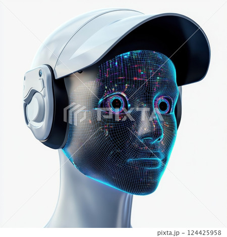 A woman's face is displayed in a computer...のイラスト素材 [124425958] - PIXTA