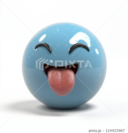 A blue cartoon face with a tongue sticking out 124425967