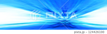 地平線を境に上下に拡散反射する青白い光空間を高速で進むイメージテクスチャー 124426100