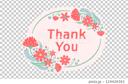 慶祝母親節的可愛圓形標誌：一朵康乃馨插圖被框架環繞_貼紙、標題等。 124426361