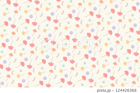 母の日に贈る春のカラフルなカーネーション花柄：シームレスパターンの背景イラスト素材 124426368