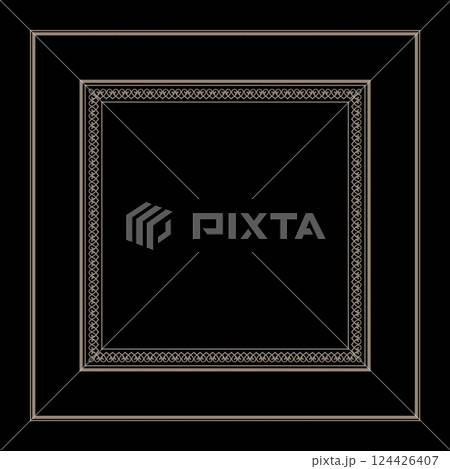 Vintage gold ornamental border frame. Gold square classic byzantine ornament. Frame of Ancient Greece, Roman Empire. Byzantium, Lower Empire. For laser cutting, porcelain, embroidery, sandblasting 124426407