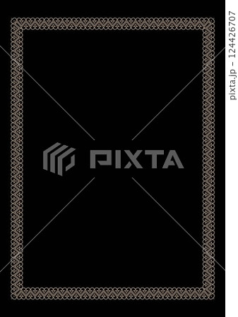 Gold rectangular Vertical Vintage Elegant Eastern ornament ornament frame. A4 format. Abstract Eastern element. Gold floral european national pattern frame arabesque. For diploma, textile, embroidery 124426707