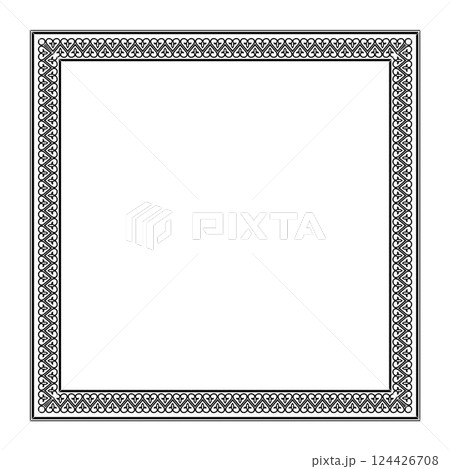 Decorative square frame for design with abstract pattern. Square byzantine empire frame. Square ornament in byzantine empire style. Border frame for invitation, porcelain, embroidery, textiles, engrav 124426708