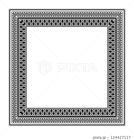 Vintage ornamental border frame. Template for design. Lace illustration for invitations and greeting cards, embroidery, laser cutting or engraving. Vector illustration Vintage ornamental border frame. Template for design. Lace illustration for invitations and greeting cards, embroidery, laser cutting or engraving. Vector illustration 124427117