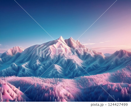 北アルプスの山並み　鹿島槍ヶ岳　イラスト 124427499