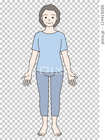 中年女性の全身イラスト　前 124428086