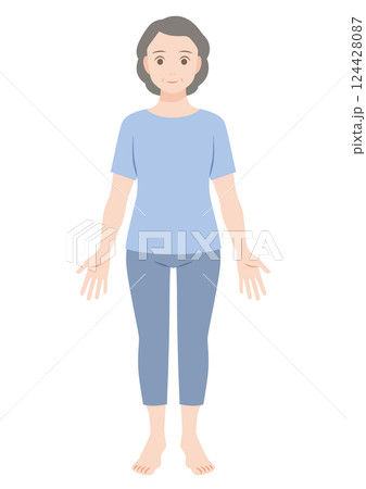 中年女性の全身イラスト　前 124428087