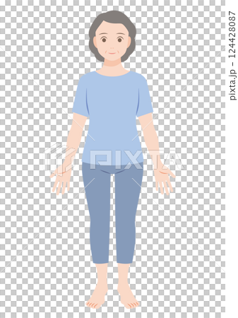 中年女性の全身イラスト　前 124428087