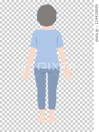 中年女性の全身イラスト　後ろ 124428089