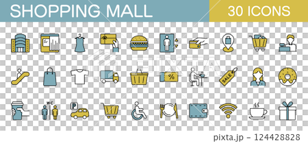 Shopping mall icon set color Shopping mall icon set color 124428828