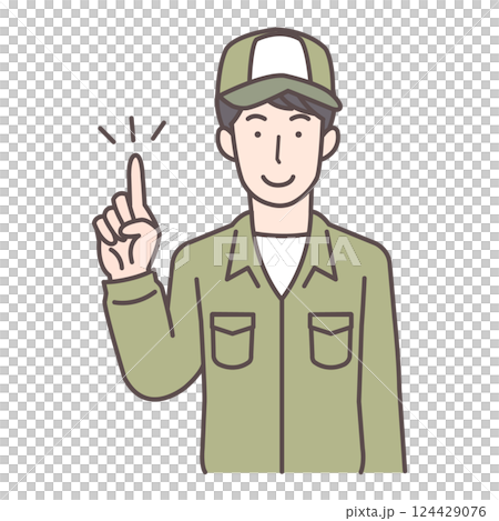 Male delivery staff pointing Male delivery staff pointing 124429076