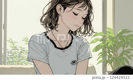 ため息をついている若い女性