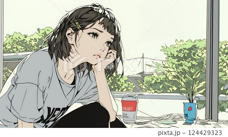 ため息をついている若い女性