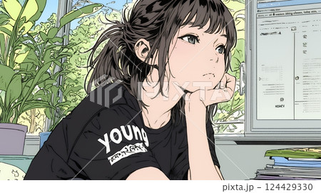 ため息をついている若い女性