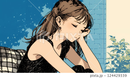 ため息をついている若い女性
