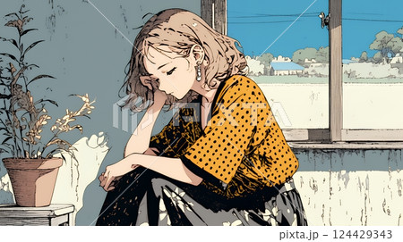 ため息をついている若い女性