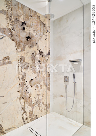 Experience a Modern Shower Design featuring Elegant Marble Walls that are truly breathtaking 124429658