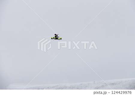 Sports FPV drone hangs in the air. Self-assembled drone of various uses modern technology 124429976