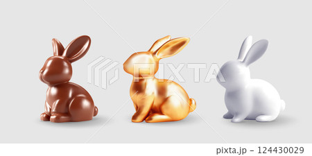 3D set of Easter bunnies isolated 3D set of Easter bunnies isolated 124430029
