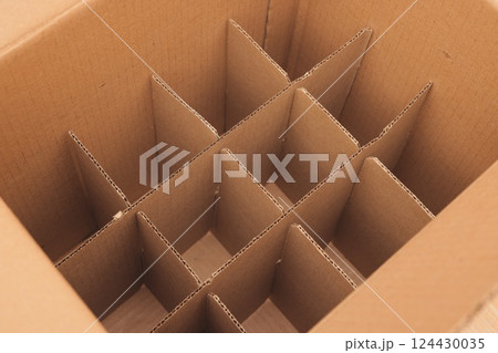 A cardboard box equipped with dividers designed specifically for organized storage solutions 124430035