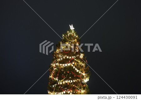 A beautifully Illuminated Christmas Tree adorned with Decorative Lights for the festive season A beautifully Illuminated Christmas Tree adorned with Decorative Lights for the festive season 124430091