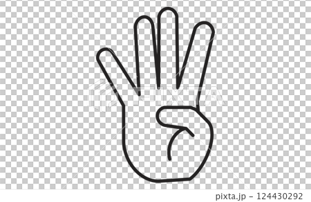 Hand illustration icon representing the number 4, line drawing style 124430292