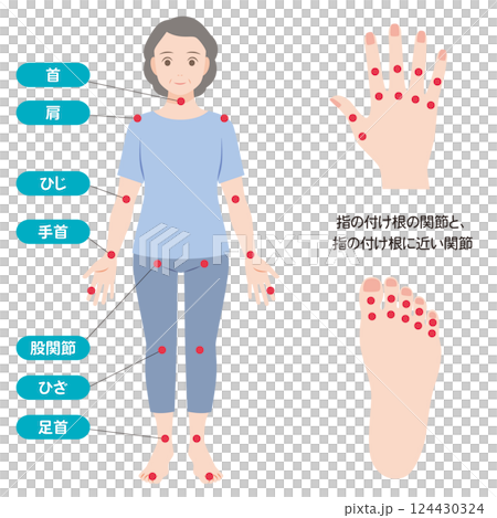 関節リウマチの症状があらわれる主な関節 関節リウマチの症状があらわれる主な関節 124430324