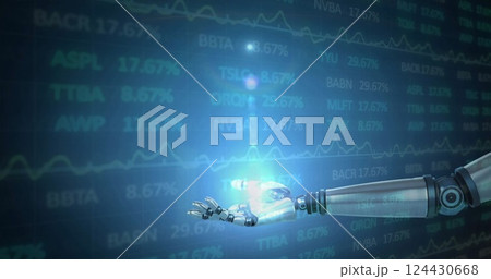 Image of data processing and diagrams over robotic arm Image of data processing and diagrams over robotic arm 124430668