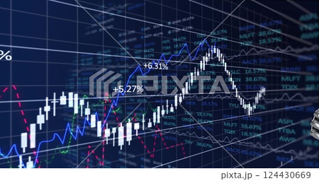 Image of data processing and diagrams over robotic arm Image of data processing and diagrams over robotic arm 124430669