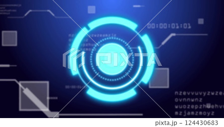 Image of scope, binary coding and data processing over black background 124430683