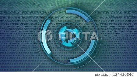Digital binary code background with rotating blue circular image Digital binary code background with rotating blue circular image 124430846