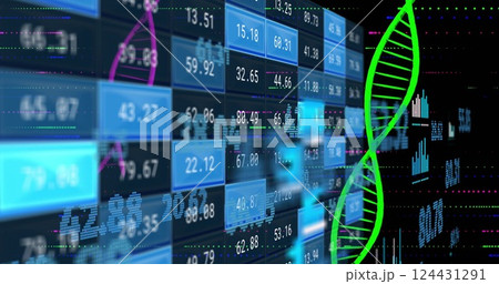 Image of digital data processing over dna strand spinning Image of digital data processing over dna strand spinning 124431291