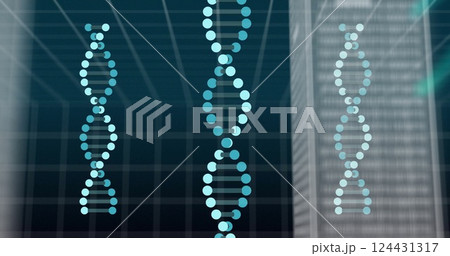 Image of digital data processing over dna strands spinning 124431317
