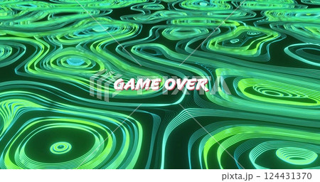 Image of game over text over light trails pattern background 124431370
