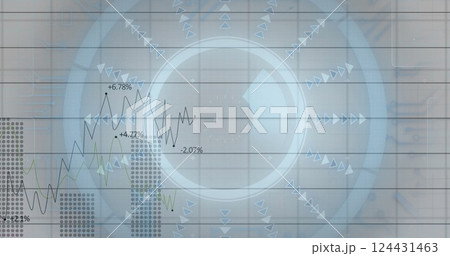 Financial data and analytics image with graphs and arrows over grid background Financial data and analytics image with graphs and arrows over grid background 124431463