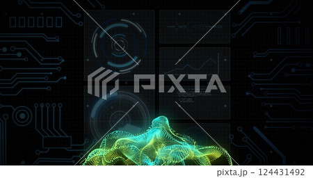 Digital data analysis image over futuristic graphs and charts 124431492