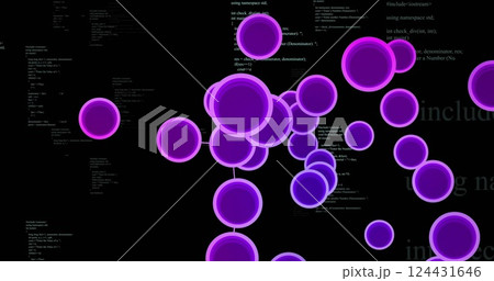 Network of user icons connected by lines over programming code image 124431646