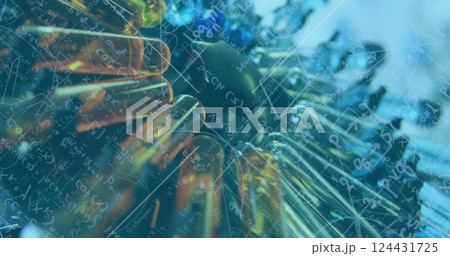 Image of mathematical equations over test tubes in lab 124431725